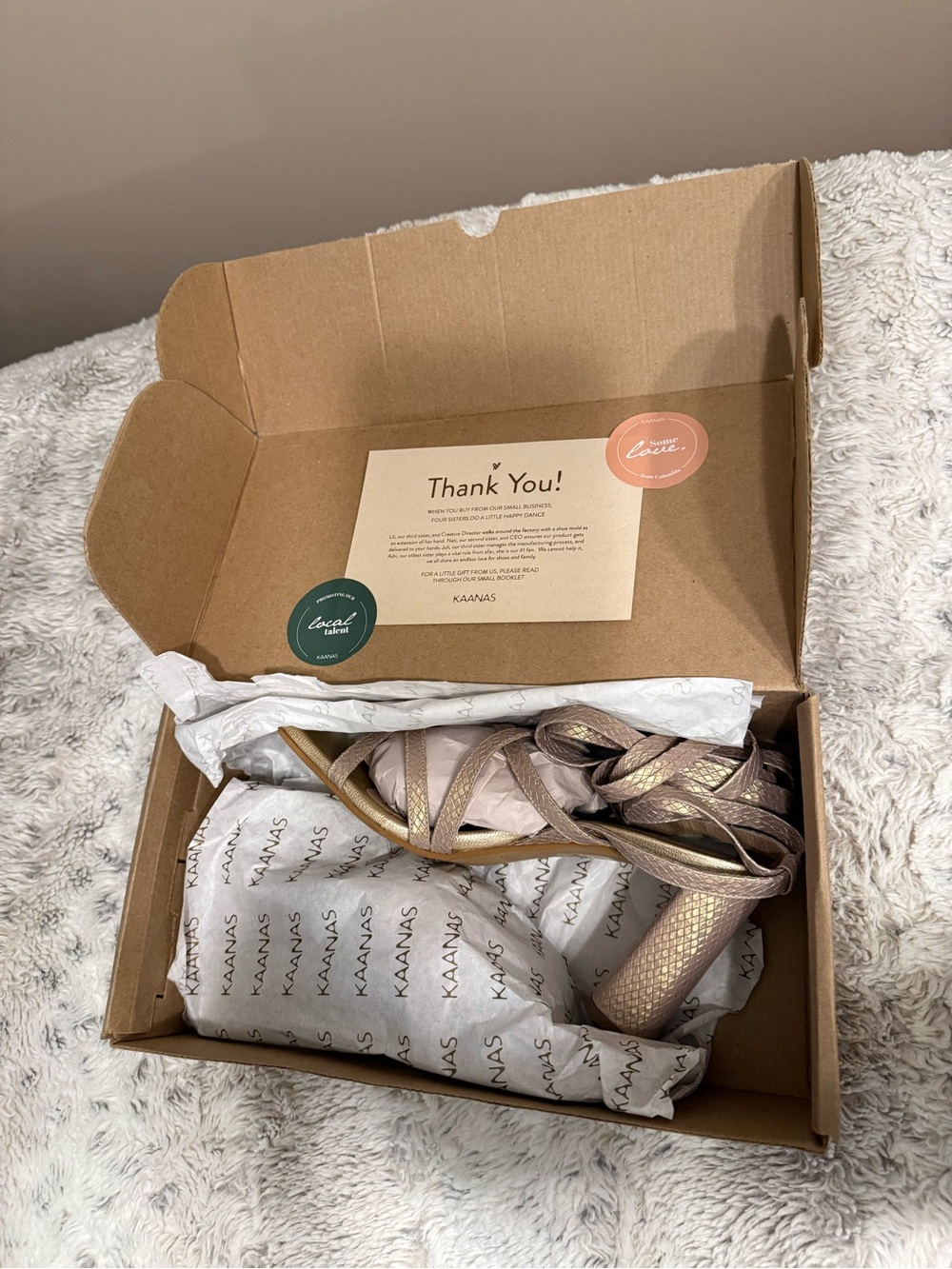 Kaanas Rose Gold Metallic Wrap-Heel Sandals